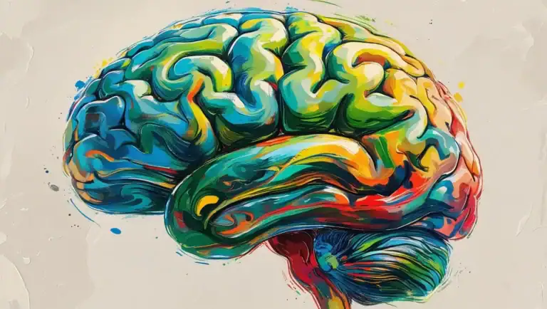 An illustration of a multicoloured brain, representing that every person's brain is beautifully unique