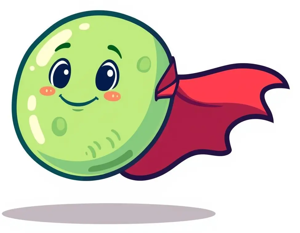 A cartoon cell wears a red superhero cape